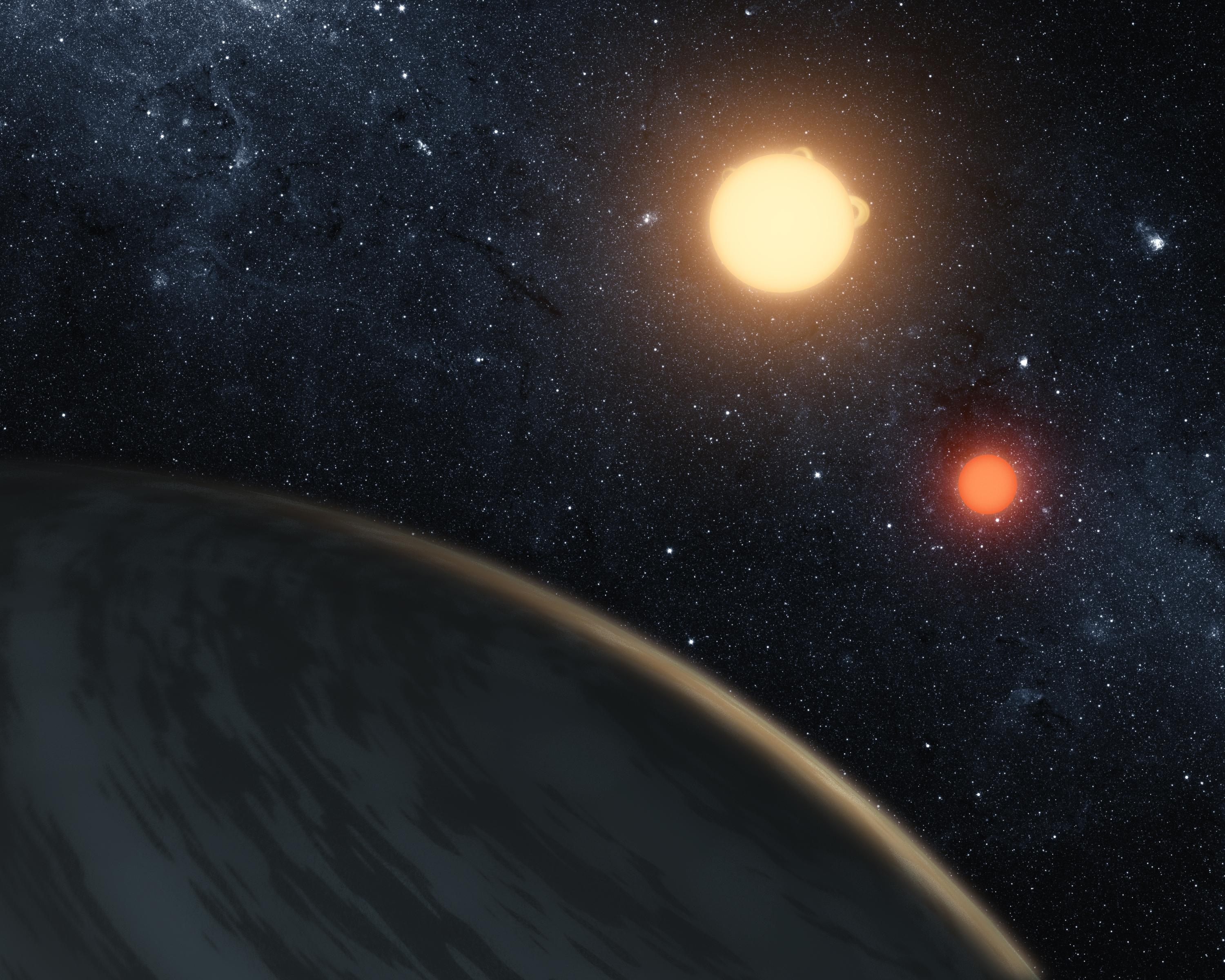 Artist’s concept of Kepler-16b – first planet around a double-star system – discovered using Nasa’s Kepler space telescope