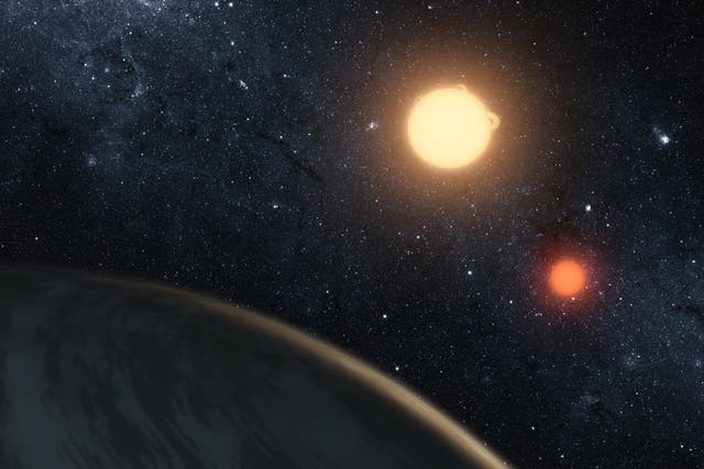 <p>Artist’s concept of Kepler-16b – first planet around a double-star system – discovered using Nasa’s Kepler space telescope</p>