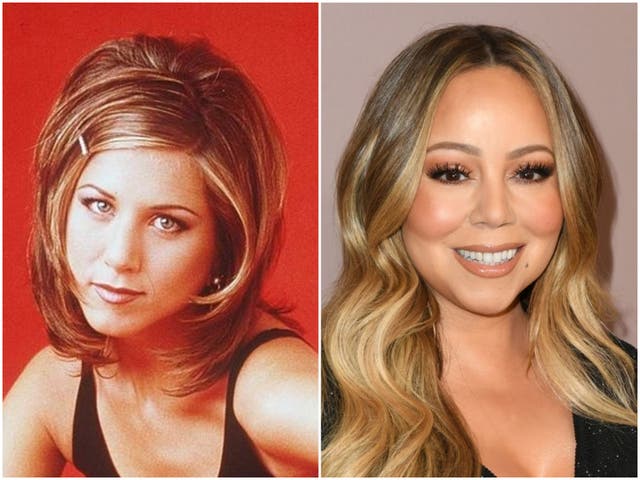 <p>Jennifer Aniston luciendo 'The Rachel' en Friends, y Mariah Carey en 2019</p>