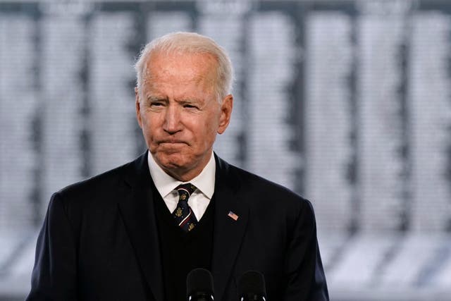 <p>US president Joe Biden in Wilmington, Delaware, on Sunday</p>