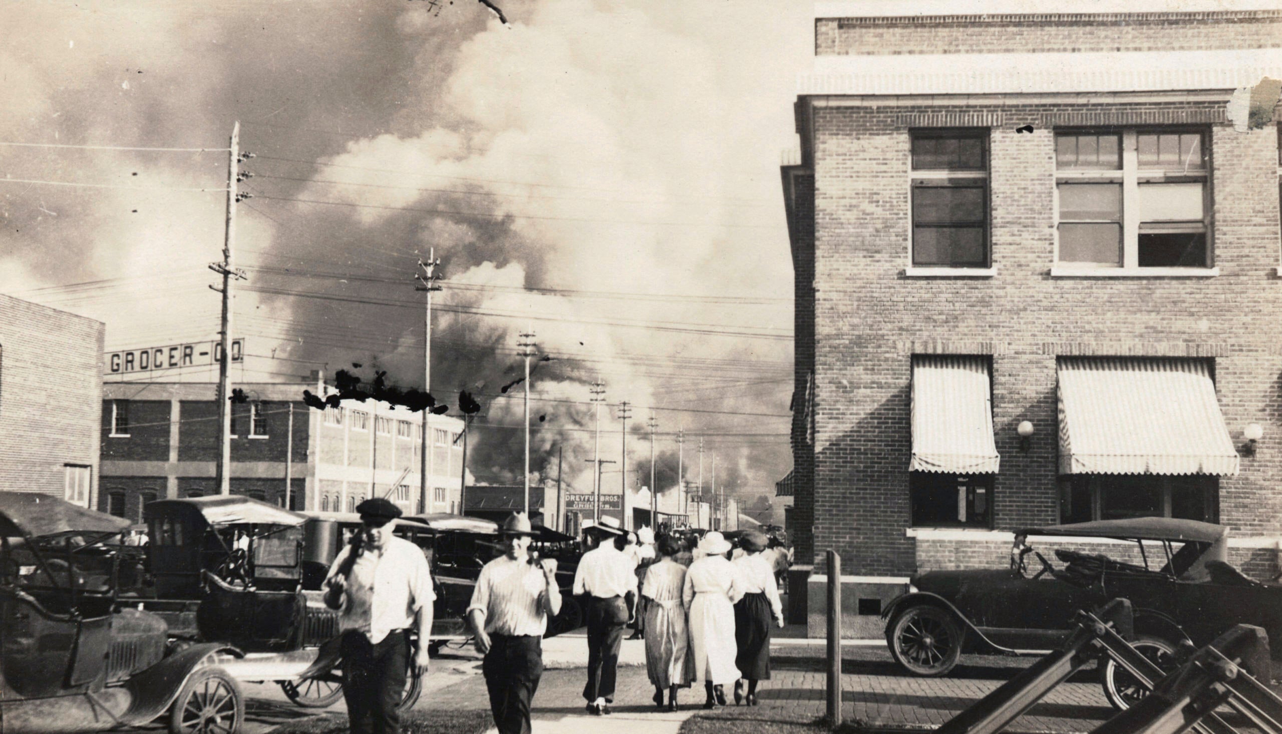 <p>A white mob destroyed Tulsa’s Greenwood neighbourhood and kills hundreds of Black residents in 1921.</p>