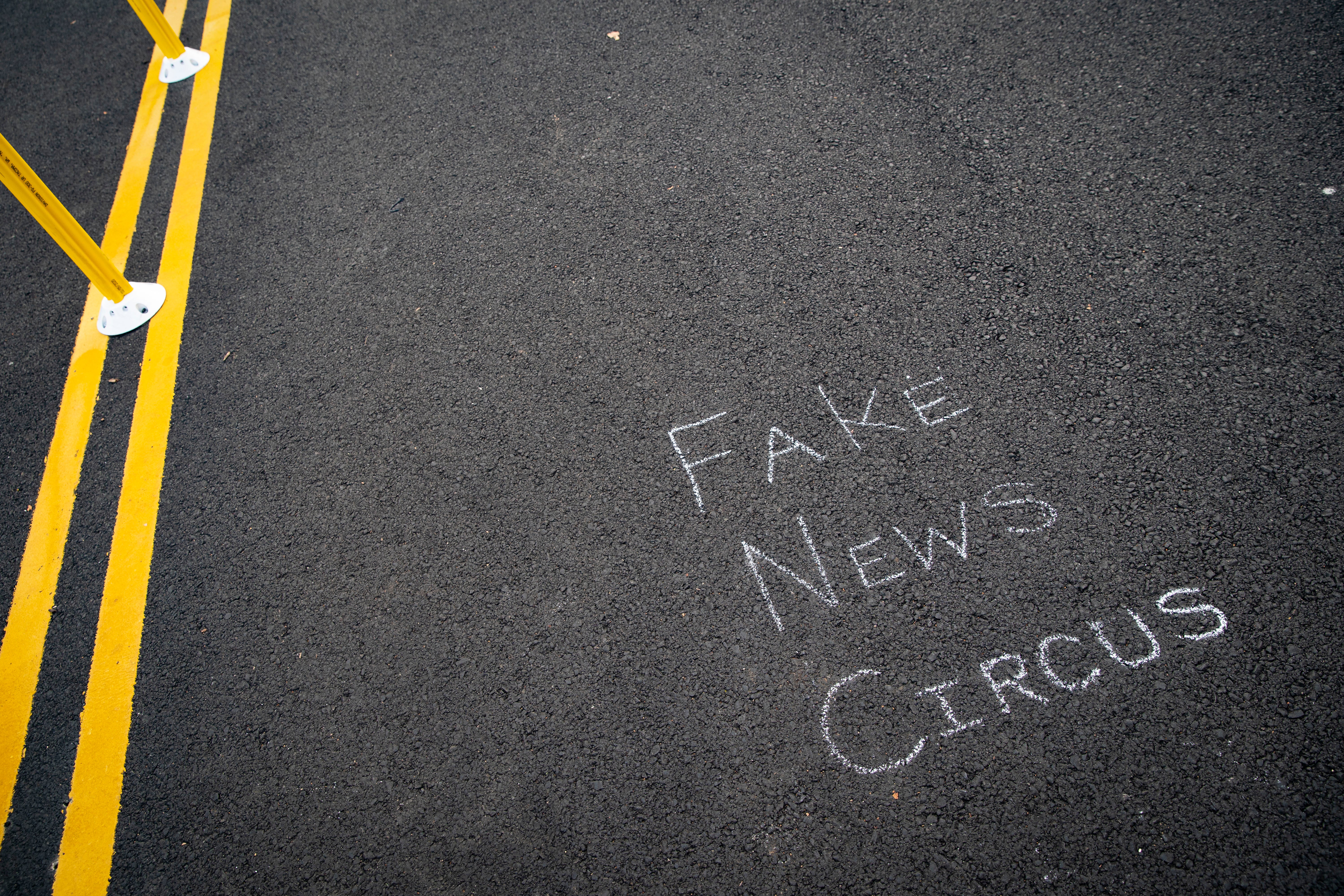 <p>Representative: A chalk message about "Fake News" is written on the street at Black Lives Matter Plaza near the White House, on 5 November 2020 in Washington, DC</p>