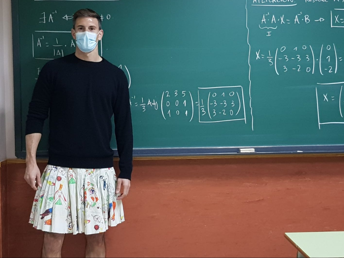 Male teachers wear skirts to school after boy suspended for wearing one