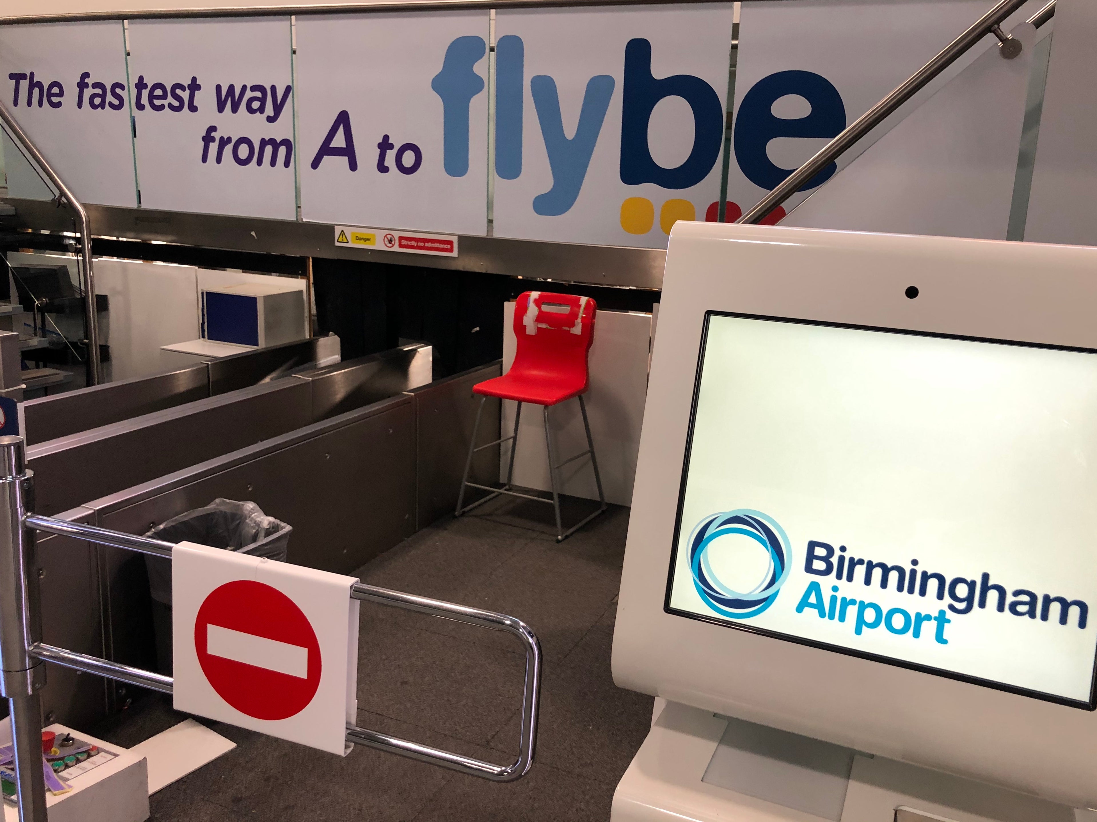 No way: Flybe check-in desks at Birmingham airport on the day the airline collapsed