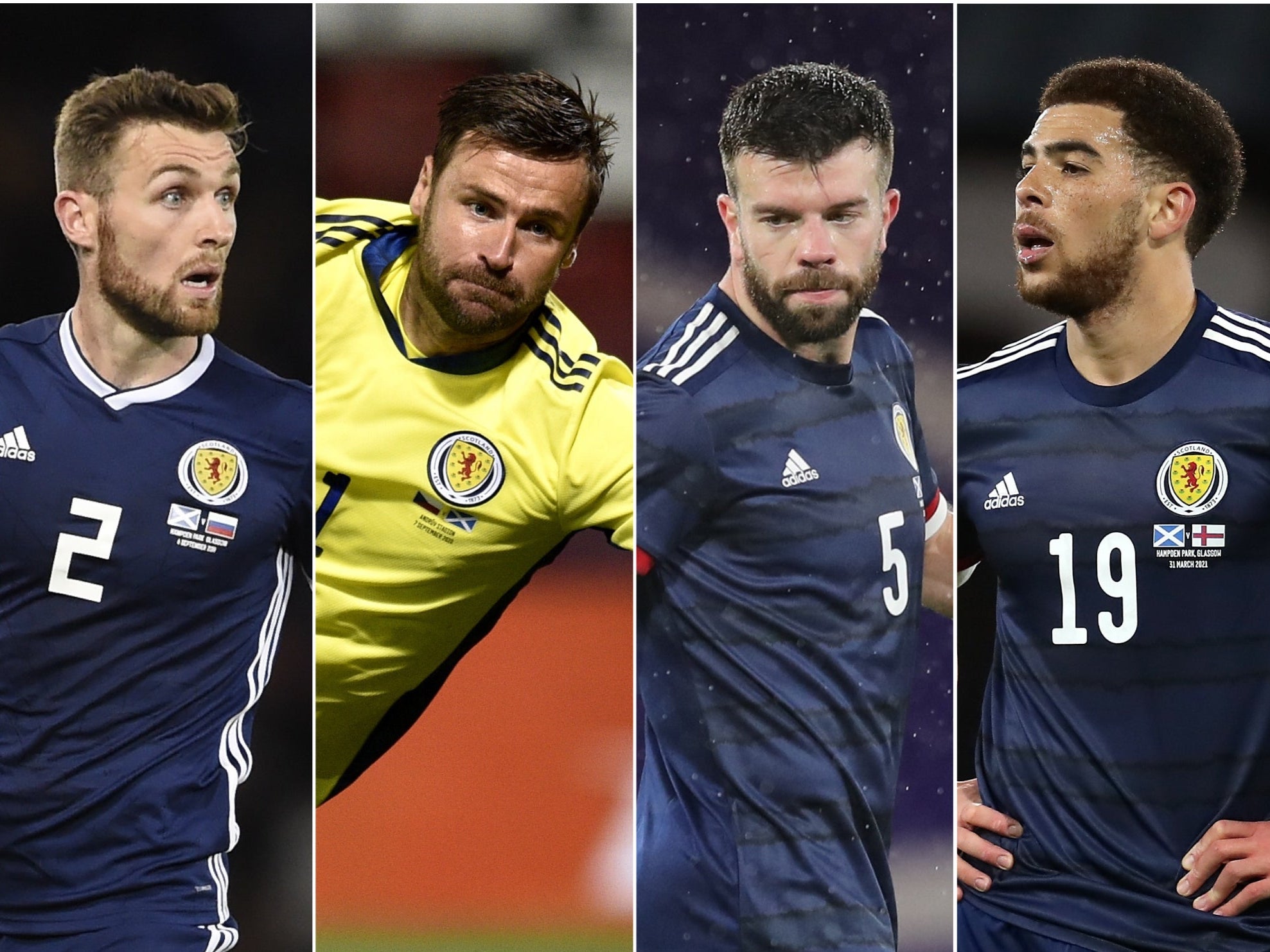 <p>David Marshall (left to right) Stephen O'Donnell, Grant Hanley and Che Adams</p>