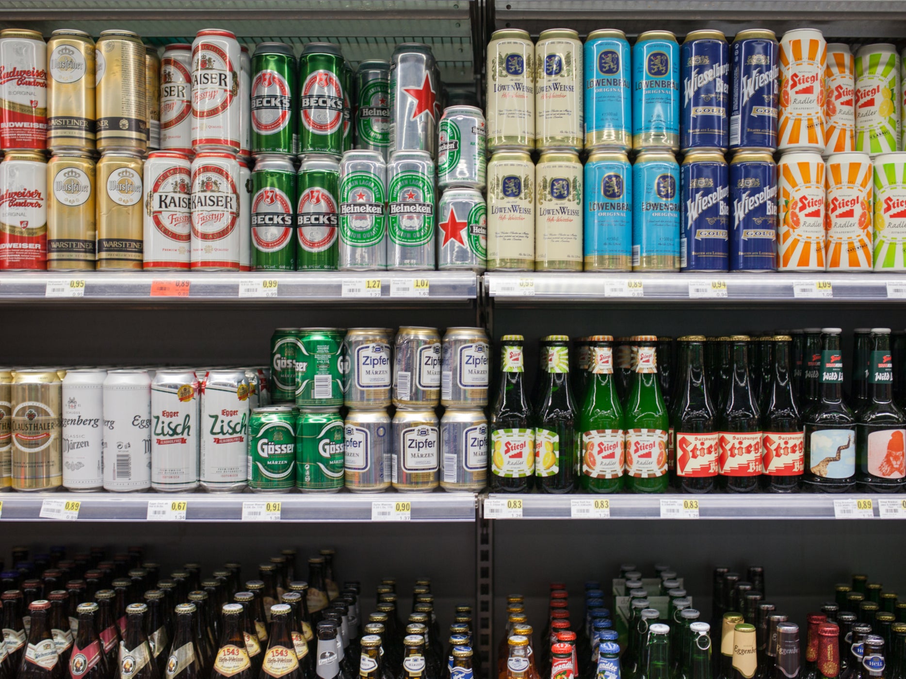 A selection of beers at a supermarket