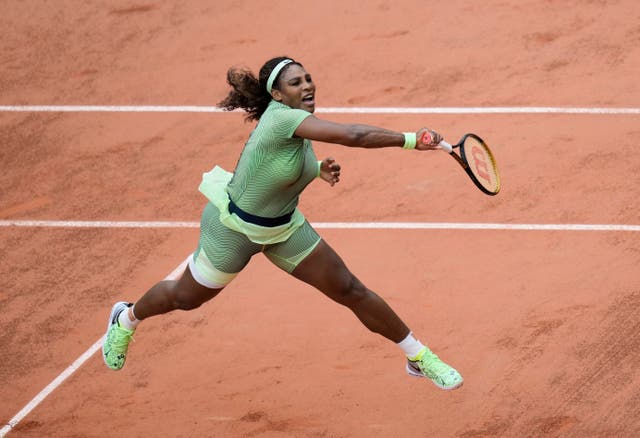 Serena Williams in full flight during her victory over Mihaela Buzarnescu