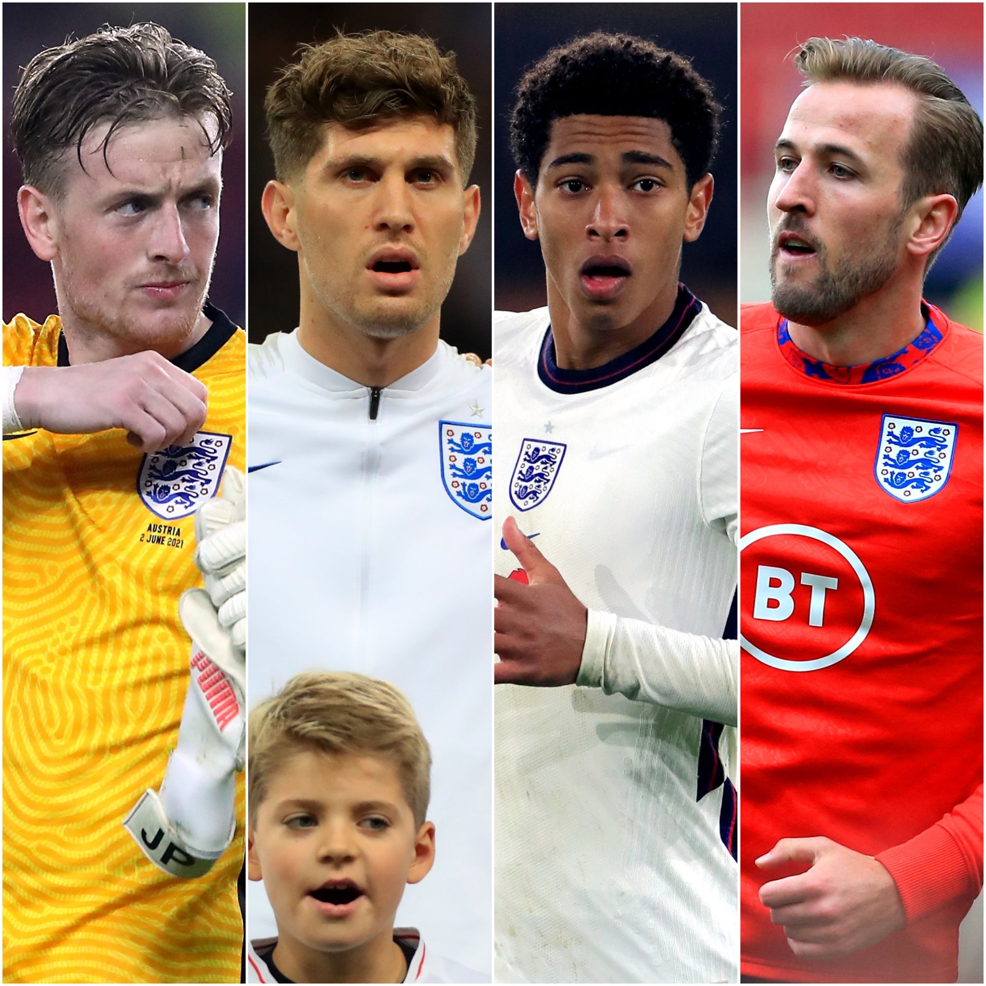 Jordan Pickford (left to right), John Stones, Jude Bellingham, Harry Kane