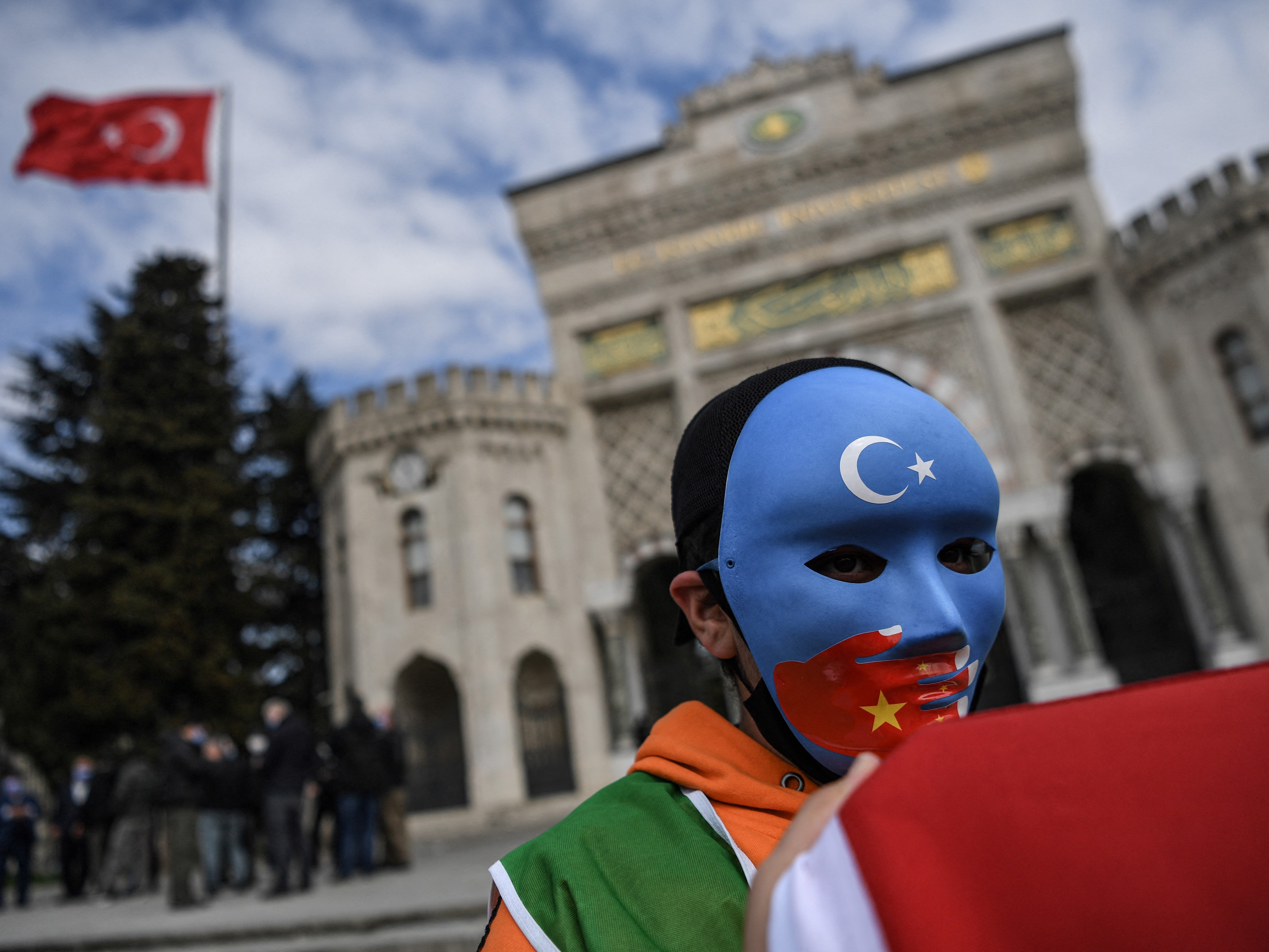 A protest in Turkey against alleged forced birth control measures in Xinjiang, China