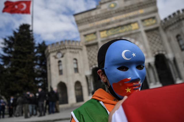 <p>A protest in Turkey against alleged forced birth control measures in Xinjiang, China </p>