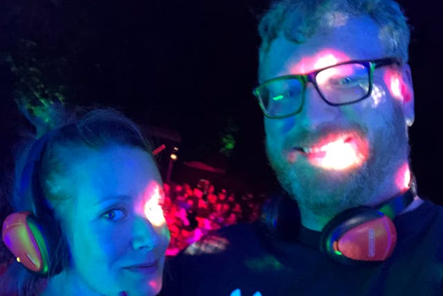 <p>Hann and fellow journalist Laura Barton DJing at End of the Road</p>
