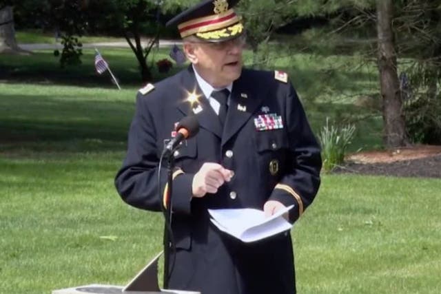 <p>Army Lt Col Barnard Kemter had his mic cut as he spoke about the role of African Americans in establishing the tradition of Memorial Day. </p>