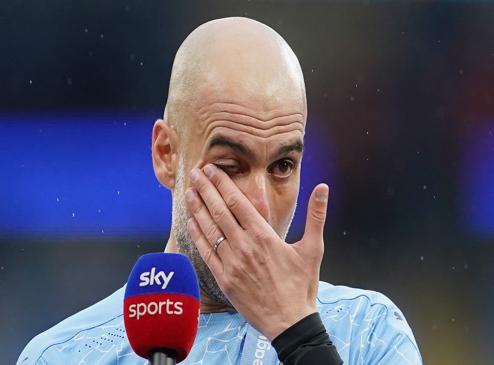 <p>Pep Guardiola while talking about Sergio Aguero on the final day of the season</p>