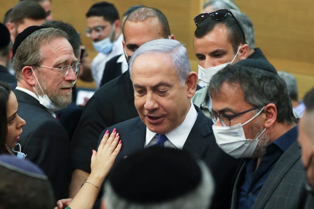 <p>The Israeli prime minister, Benjamin Netanyahu, at the Knesset</p>