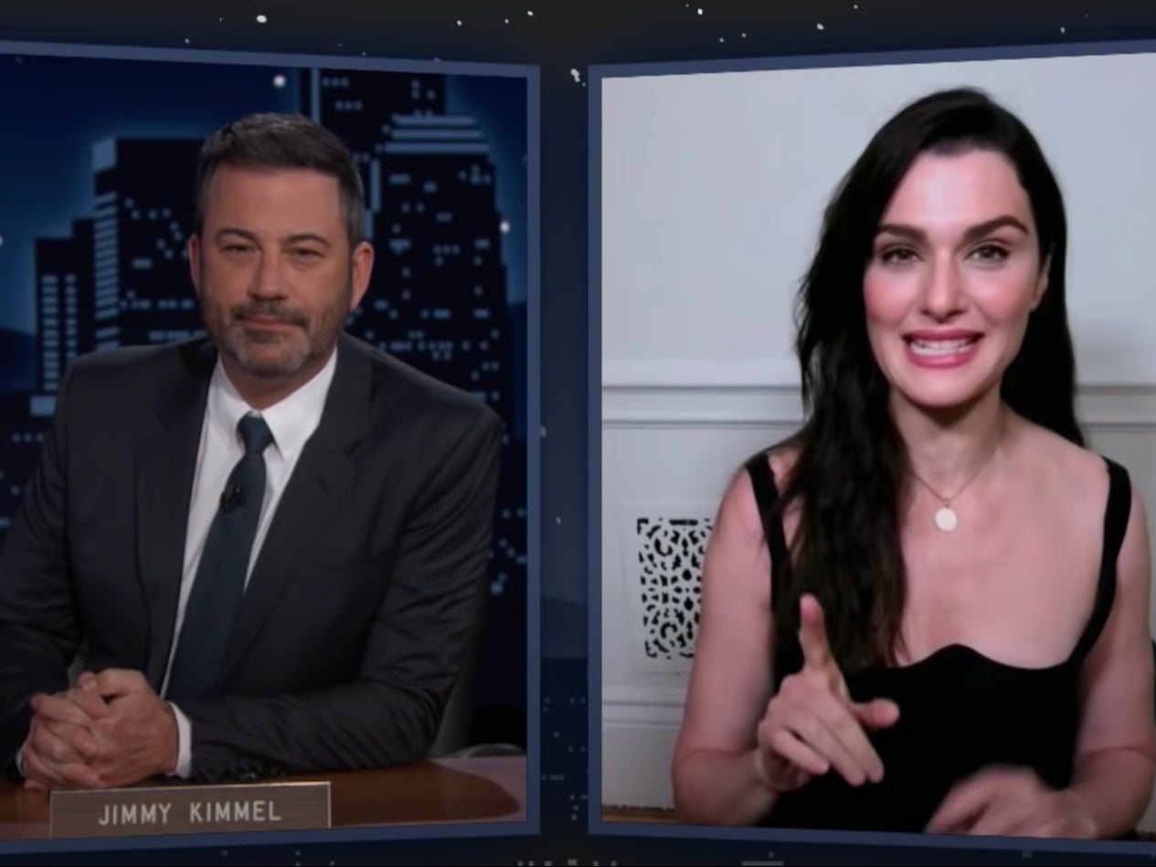 <p>Jimmy Kimmel and Rachel Weisz on Jimmy Kimmel Live</p>