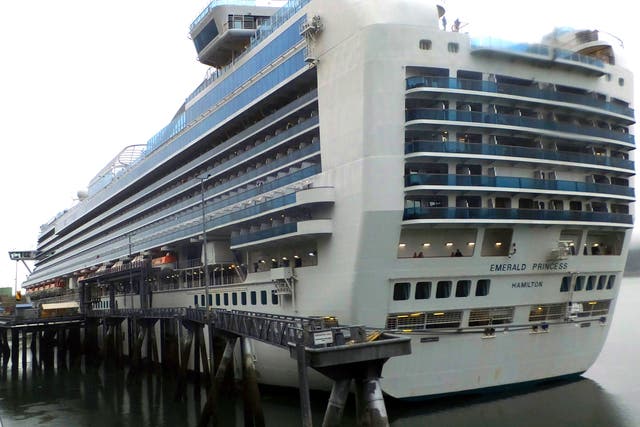 <p>The Emerald Princess cruise ship docked in Juneau, Alaska</p>