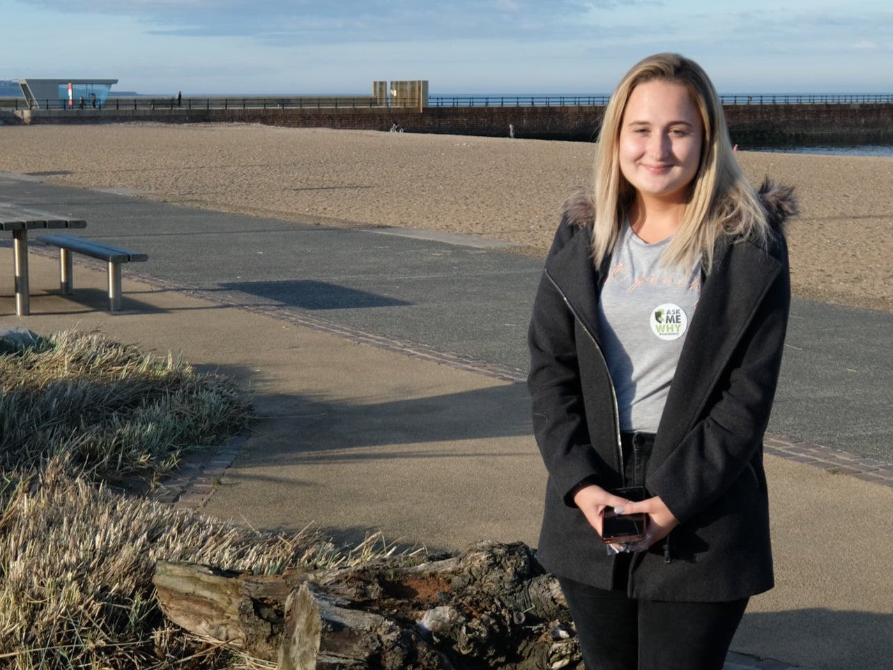 Paige Hunter, from Sunderland, returns to Wearmouth Bridge where she almost took her own life regularly to post messages of hope for other people in mental health crises