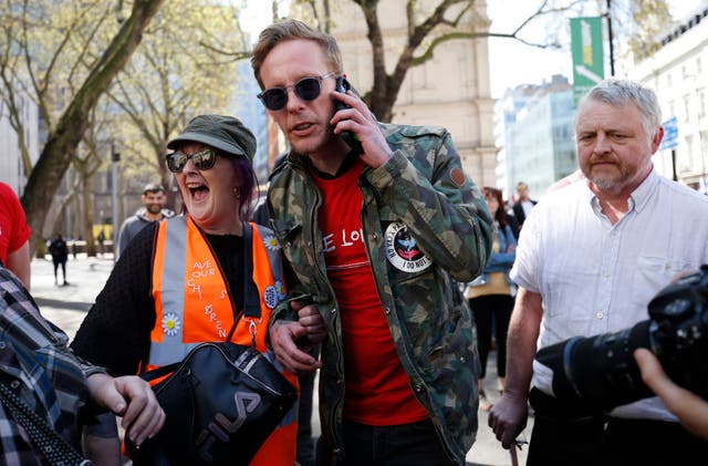 <p>Laurence Fox on the campaign trail in April</p>