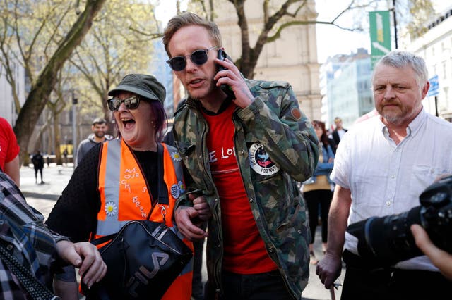 <p>Laurence Fox on the campaign trail in April</p>