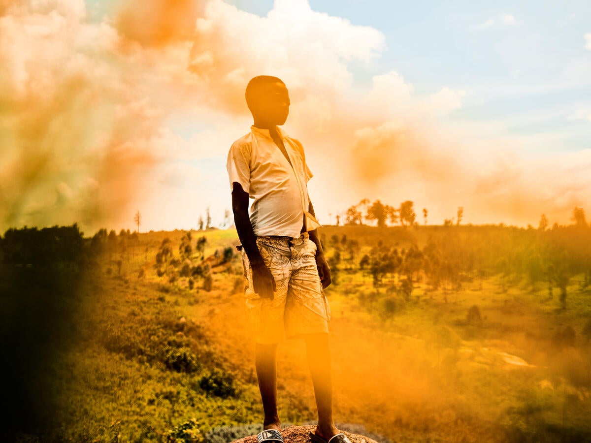 Joseph, 14, lives in a camp hosting thousands of children and their families who have fled violence in Ituri province