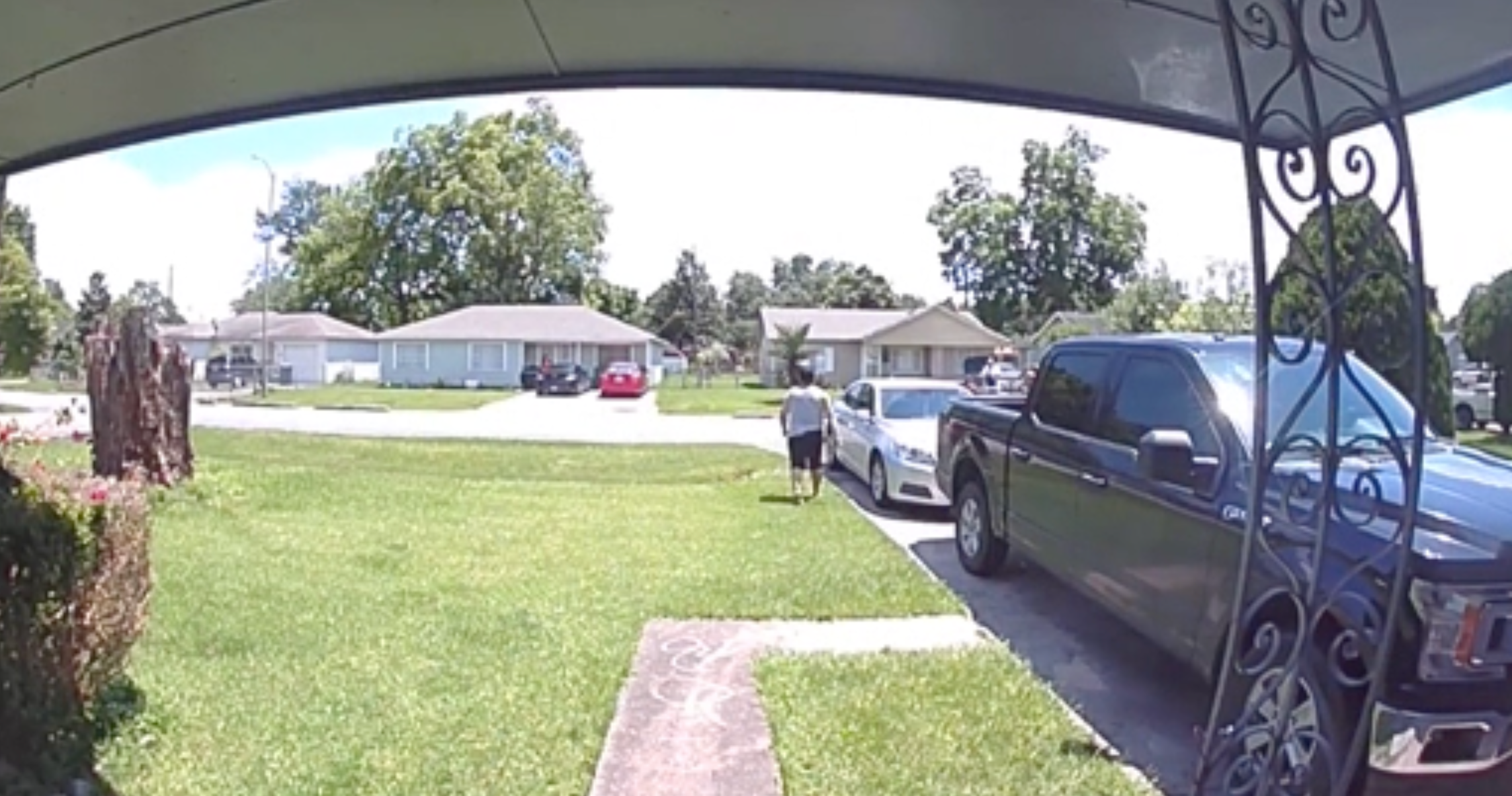 Video has come to light of the moment a mother shot her son while aiming for a neighbour’s dog