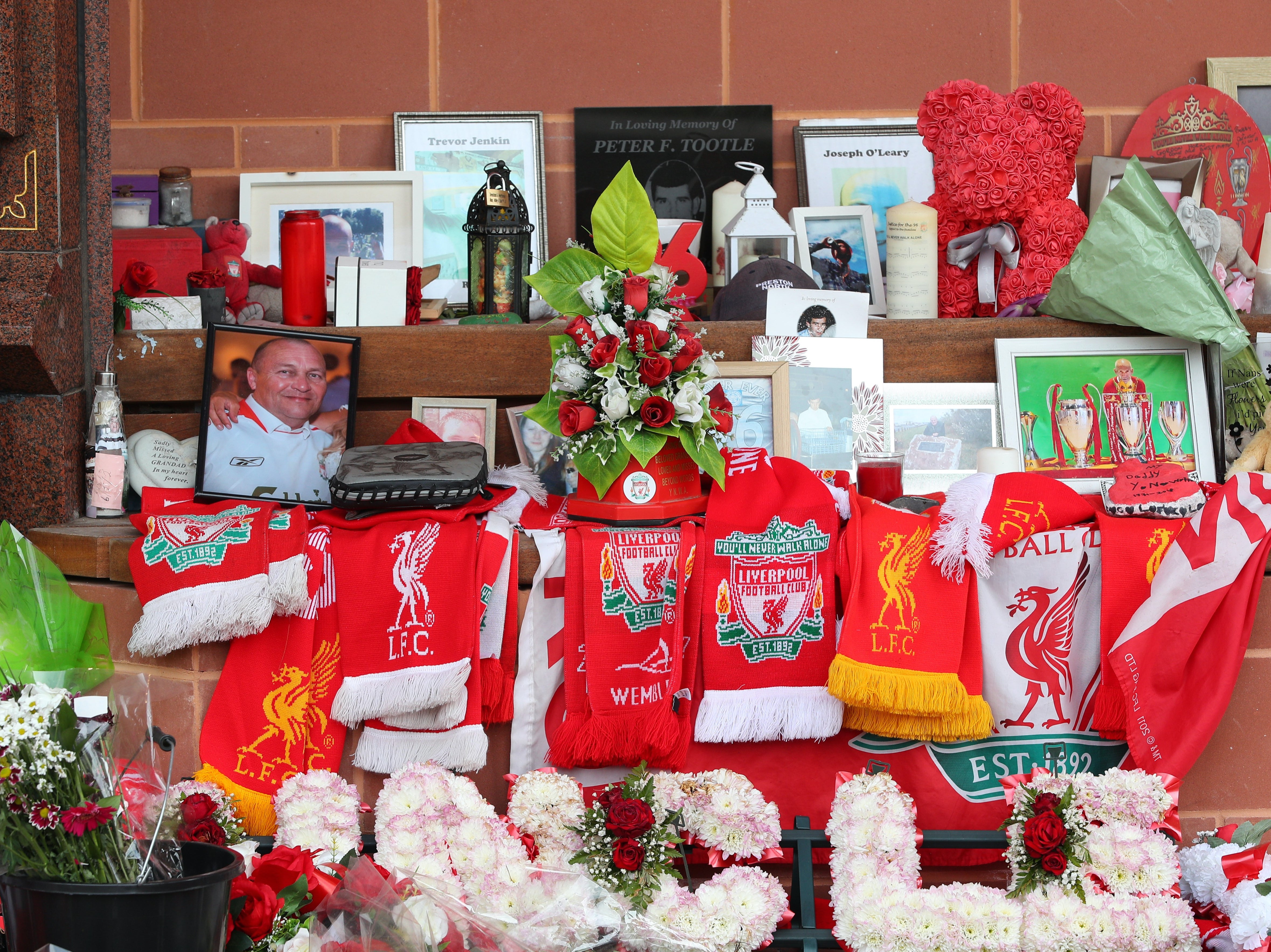 Tributes left at the Hillsborough Memorial outside Anfield last month