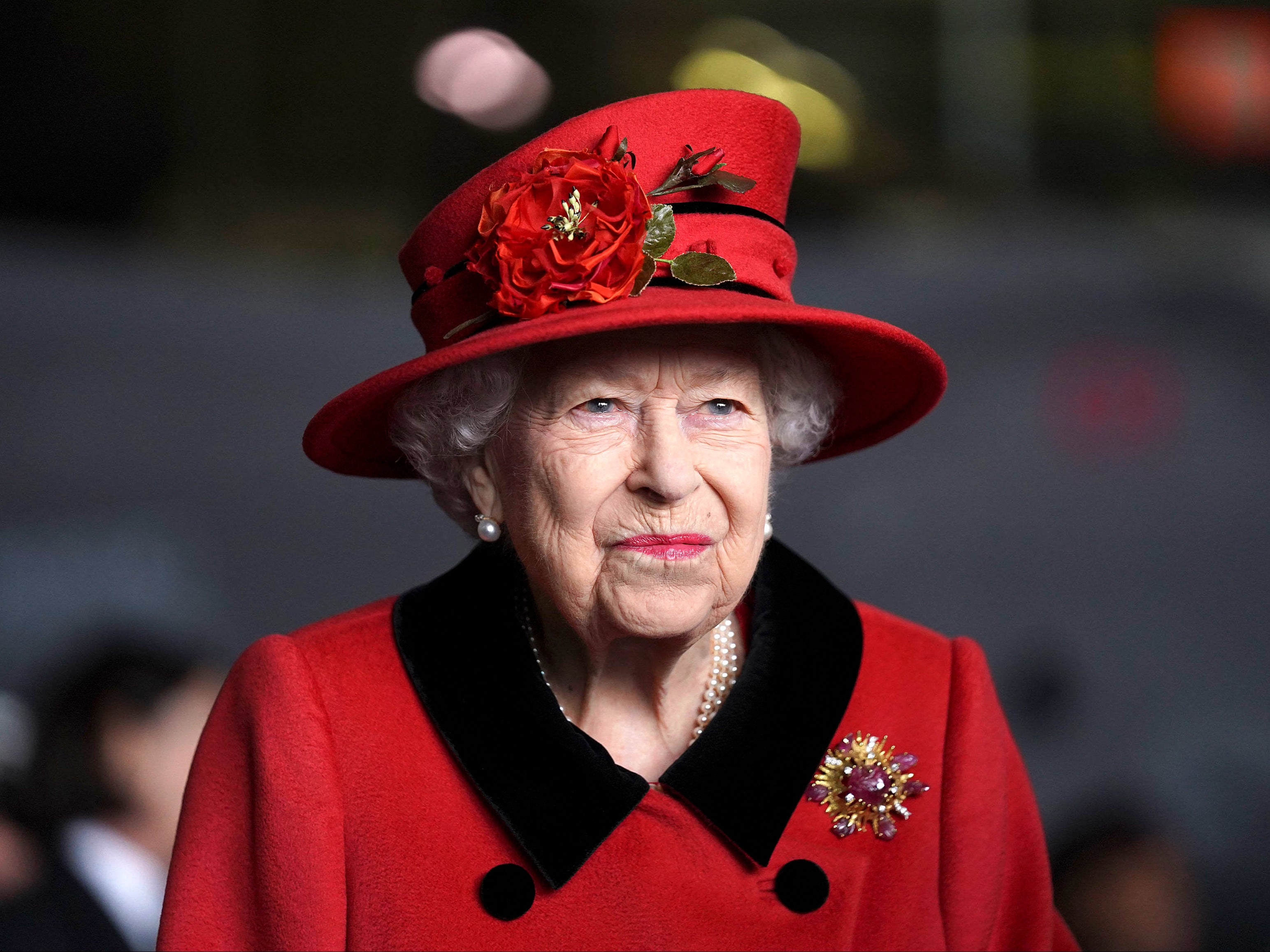 Queen Elizabeth II during her visit to the aircraft carrier HMS Queen Elizabeth in Portsmouth