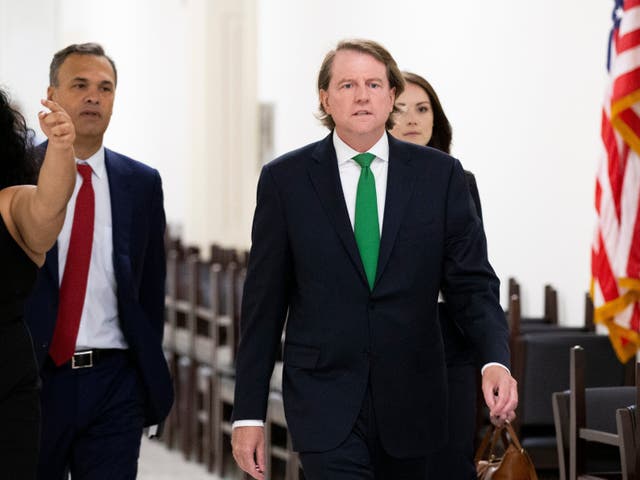 <p>Former White House counsel Don McGahn arrives at the US Capitol for his interview with House Democrats</p>