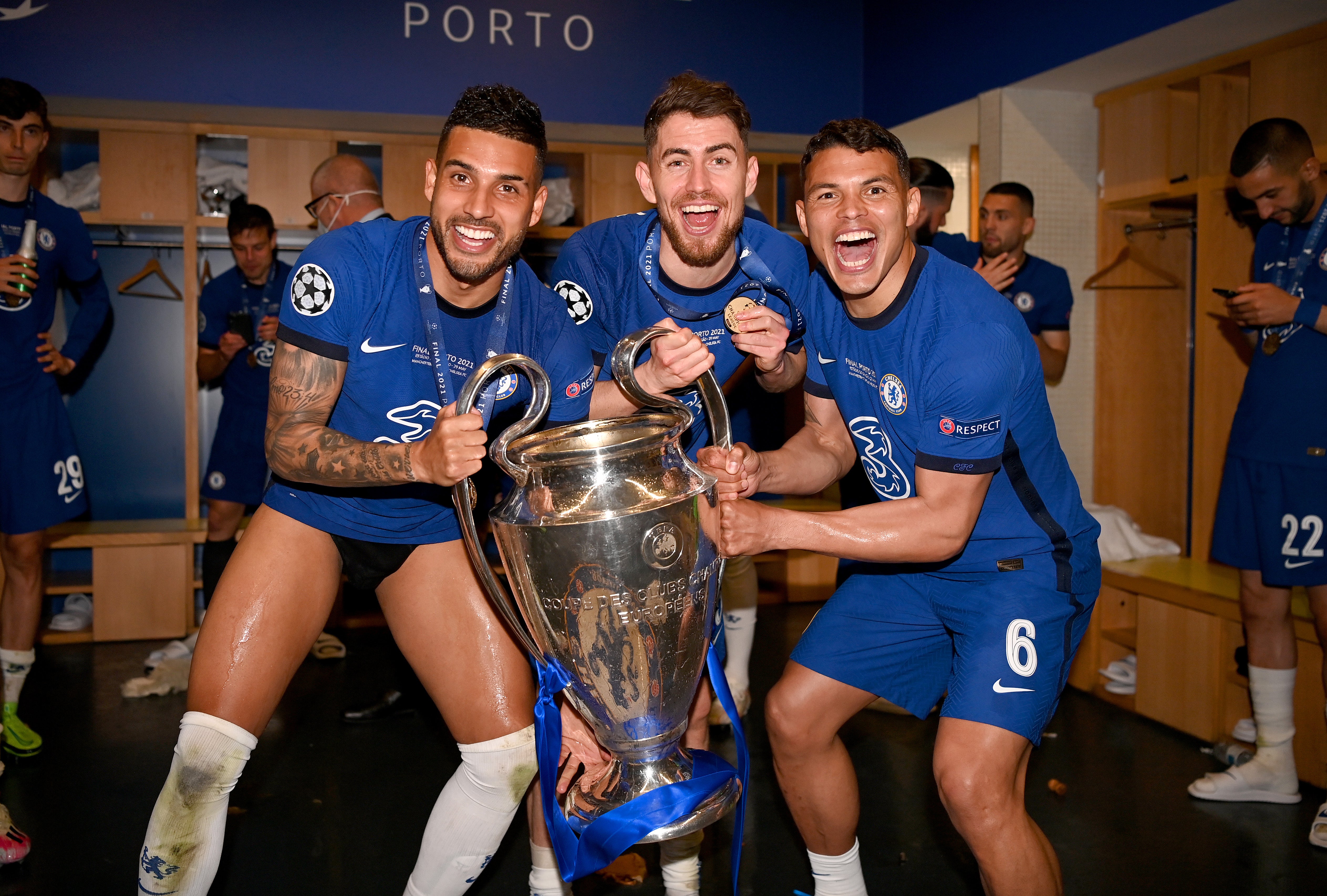 Thiago Silva, right, celebrates winning the Champions League
