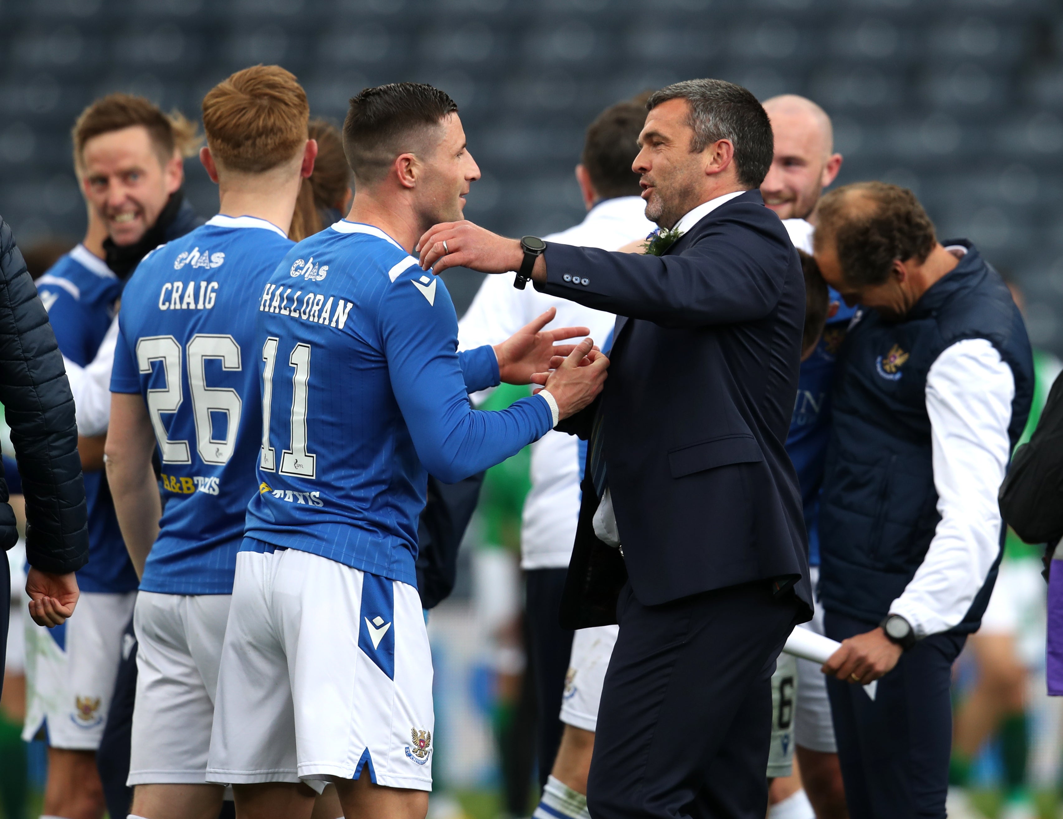 St Johnstone winger Michael O’Halloran with boss Callum Davidson