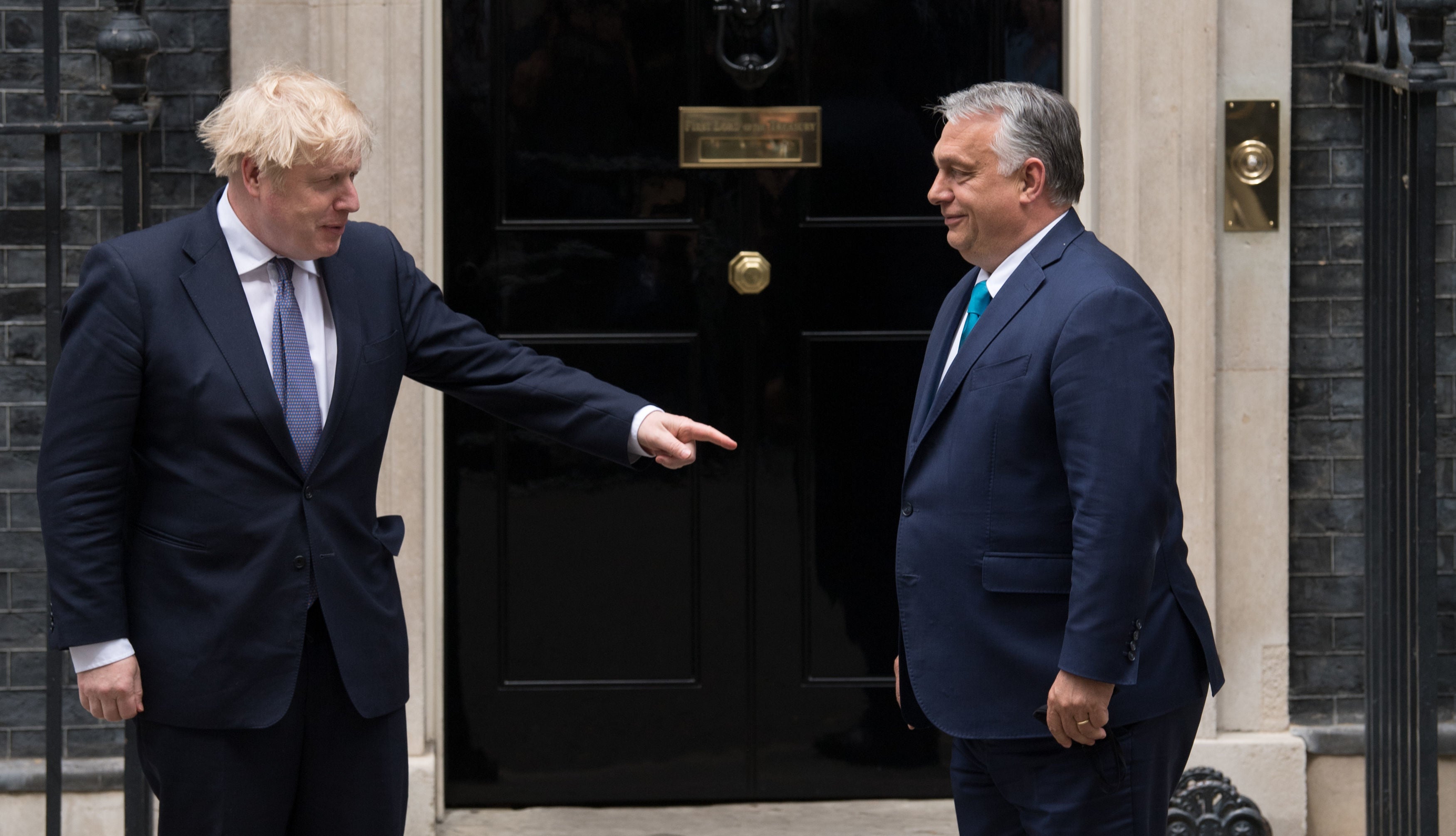 Prime Minister Boris Johnson welcomes the Prime Minister of Hungary, Viktor Orban, into 10 Downing Street in May