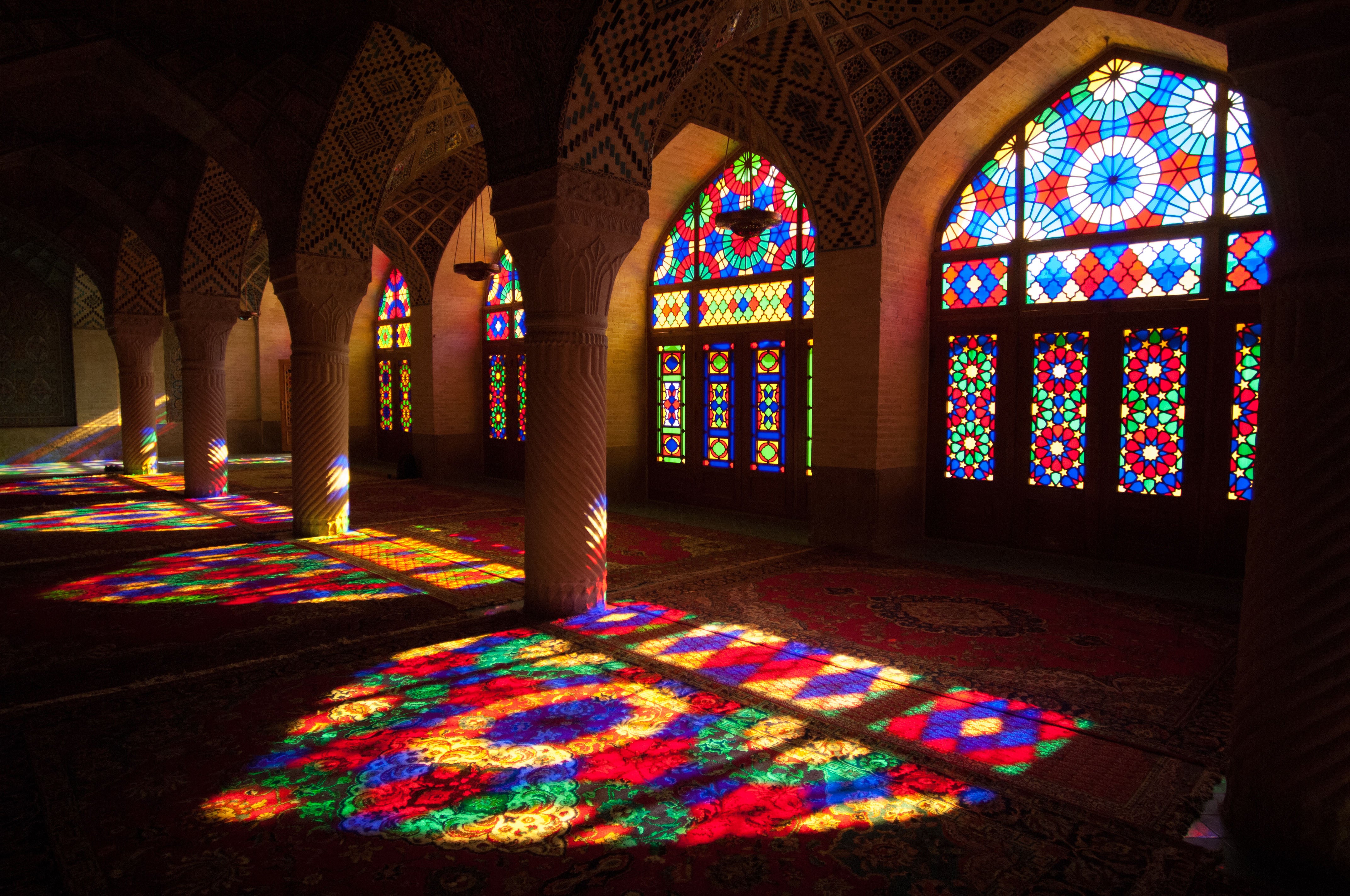 Interior of the winter prayer hall , Nazir ul Mulk Mosque, Shiraz, Iran