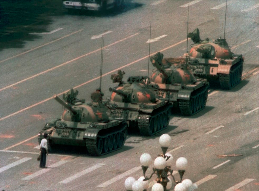 <p>A lone protester stands before tanks during pro-democracy demonstrations in the Beijing city square in June 1989</p>
