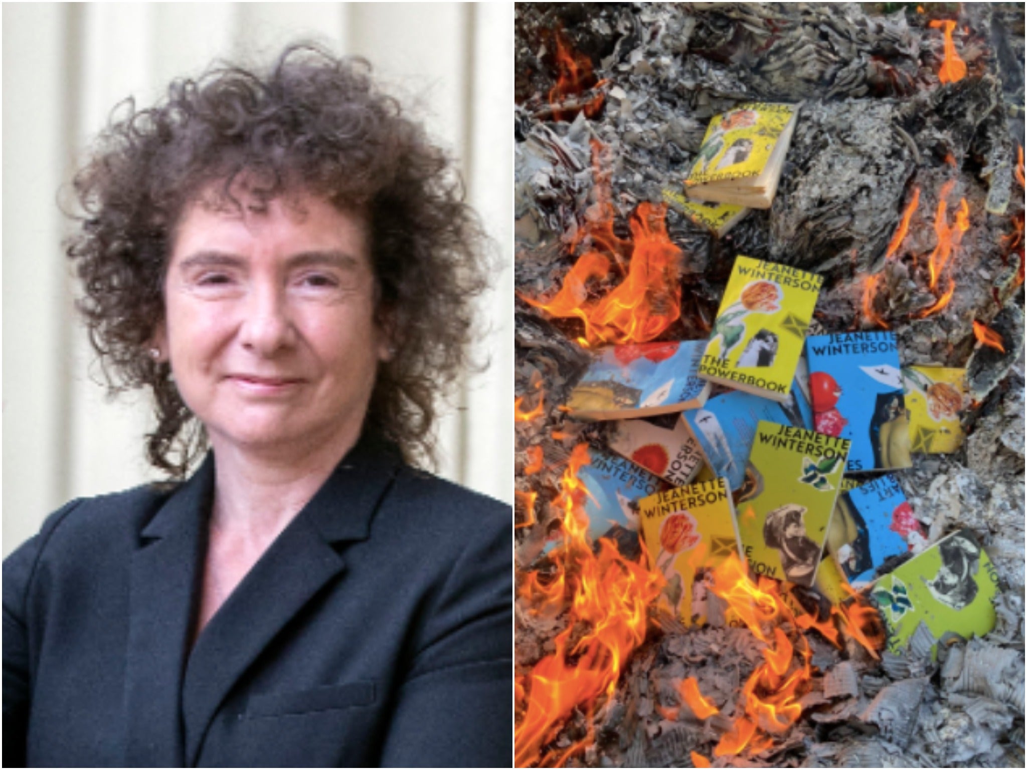 Author Jeanette Winterson shared a photo on social media of copies of her books being burned