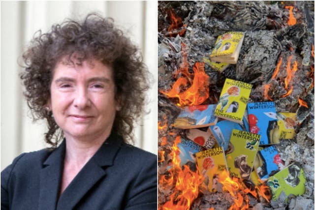 <p>Author Jeanette Winterson shared a photo on social media of copies of her books being burned </p>