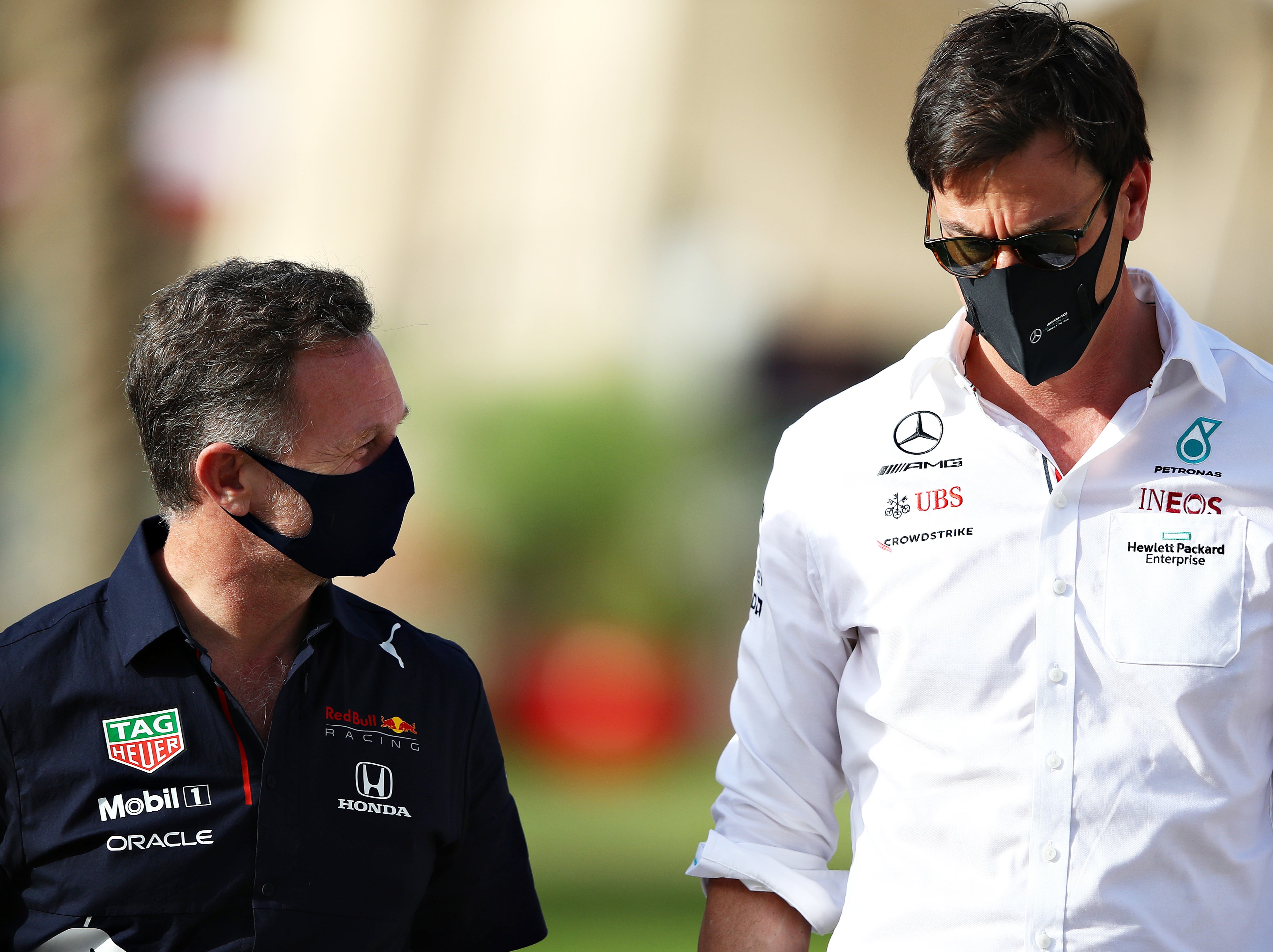 Red Bull chief Christian Horner (left) with Mercedes boss Toto Wolff