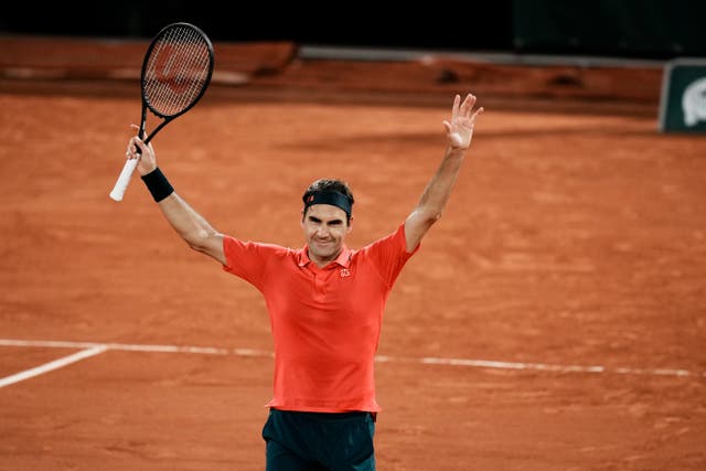 <p>Roger Federer celebrates a hard-fought victory</p>