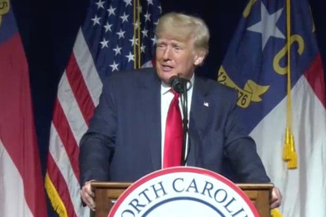 <p>Donald Trump gives a speech in Greeneville, North Carolina</p>