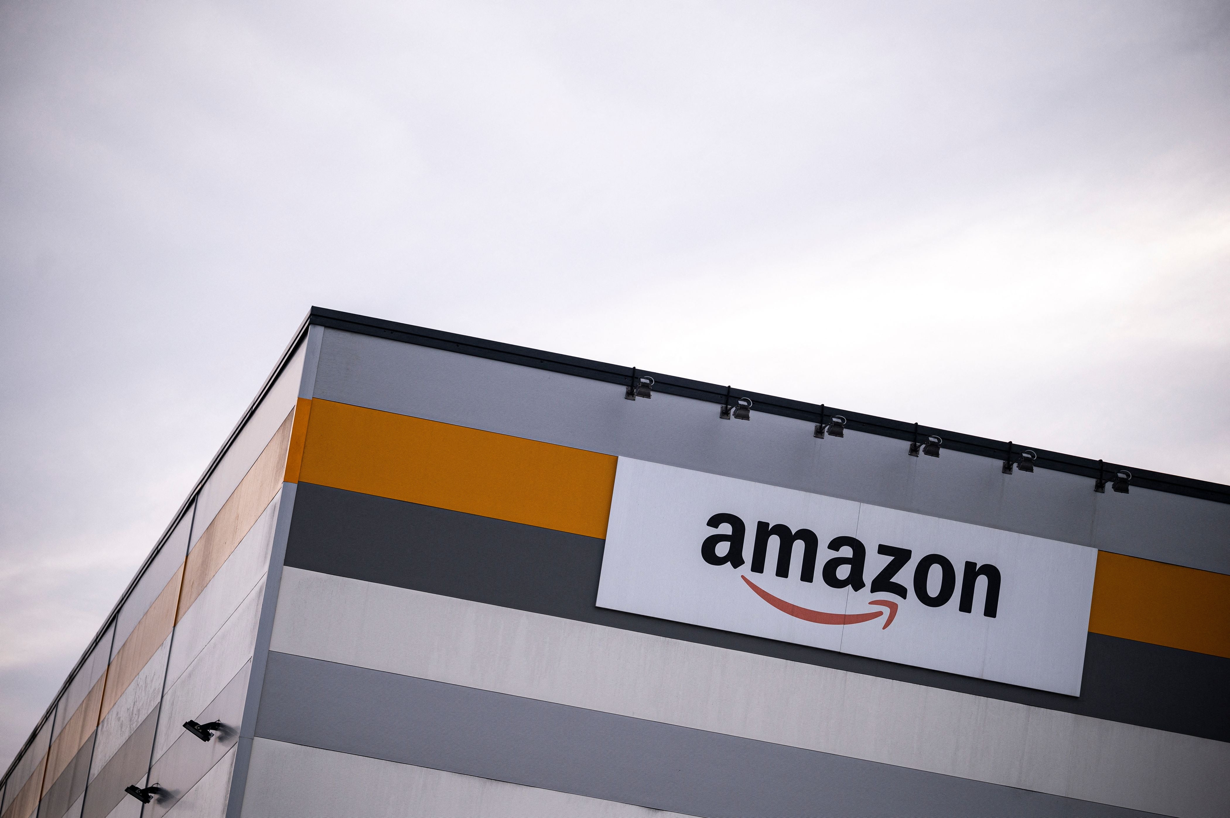 Picture shows Amazon’s logo on the company’s premises in Brandizzo, near Turin