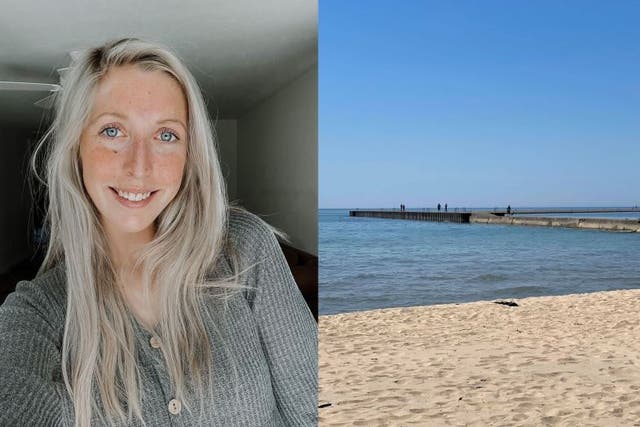 <p>Alyssa DeWitt (left in a supplied photo) rescued three children from First Street Beach on lake Michigan despite being five months pregnant</p>
