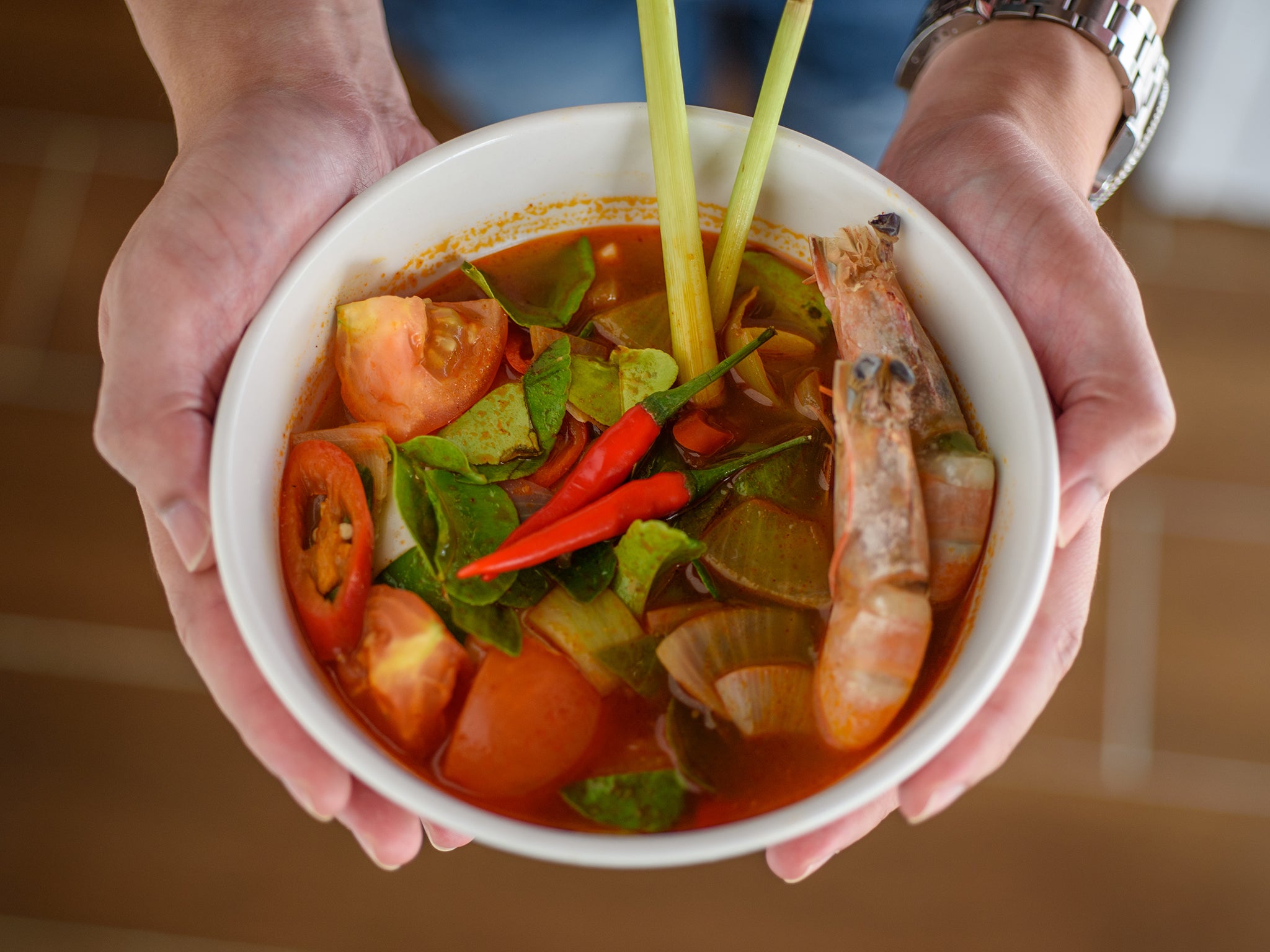 Tom yum is a hot and sour Thai soup