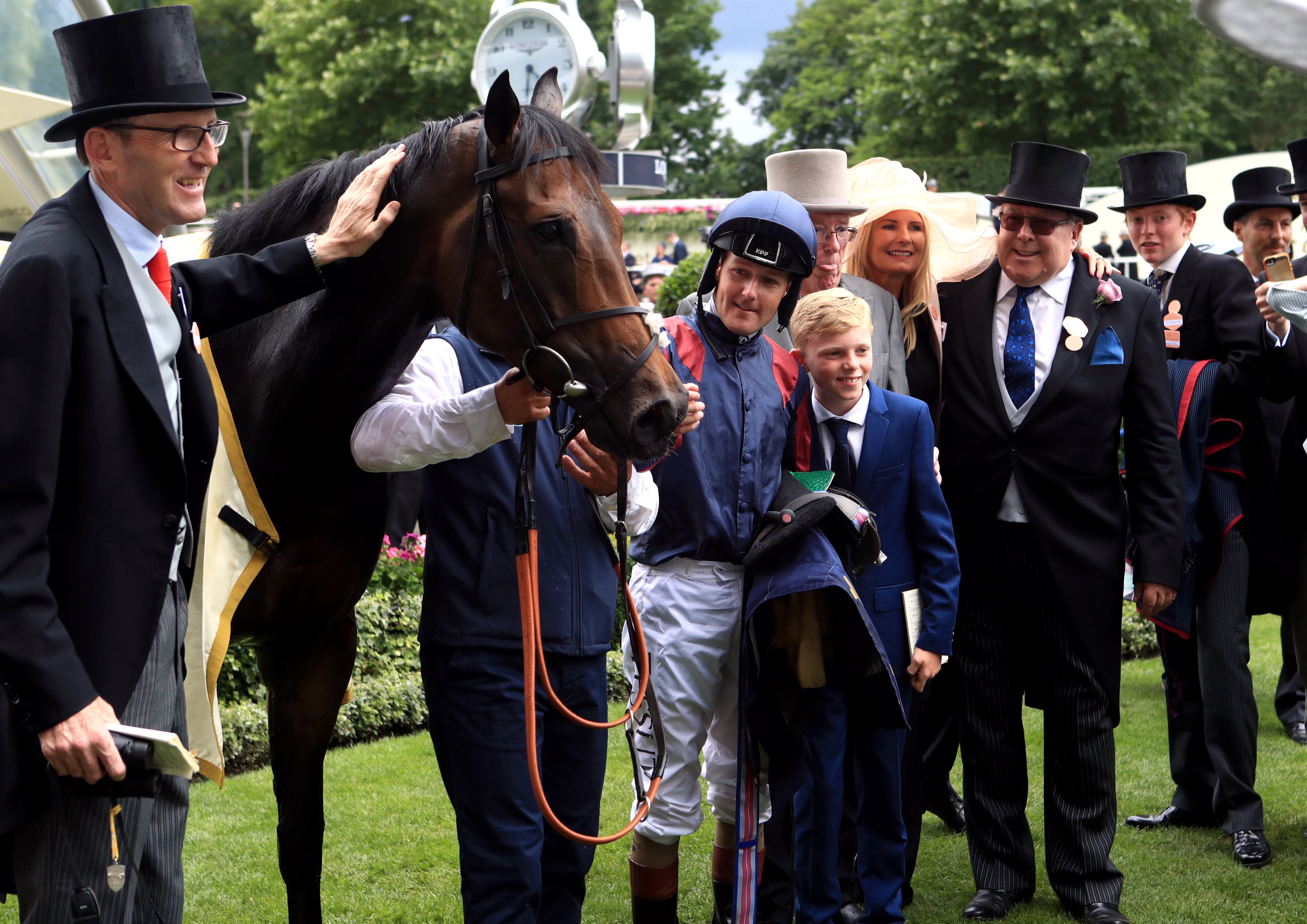 James Fanshawe (left) with The Tin Man after his victory in the Diamond Jubilee Stakes at Royal Ascot in 2017