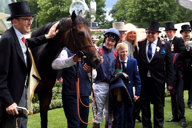 James Fanshawe (left) with The Tin Man after his victory in the Diamond Jubilee Stakes at Royal Ascot in 2017