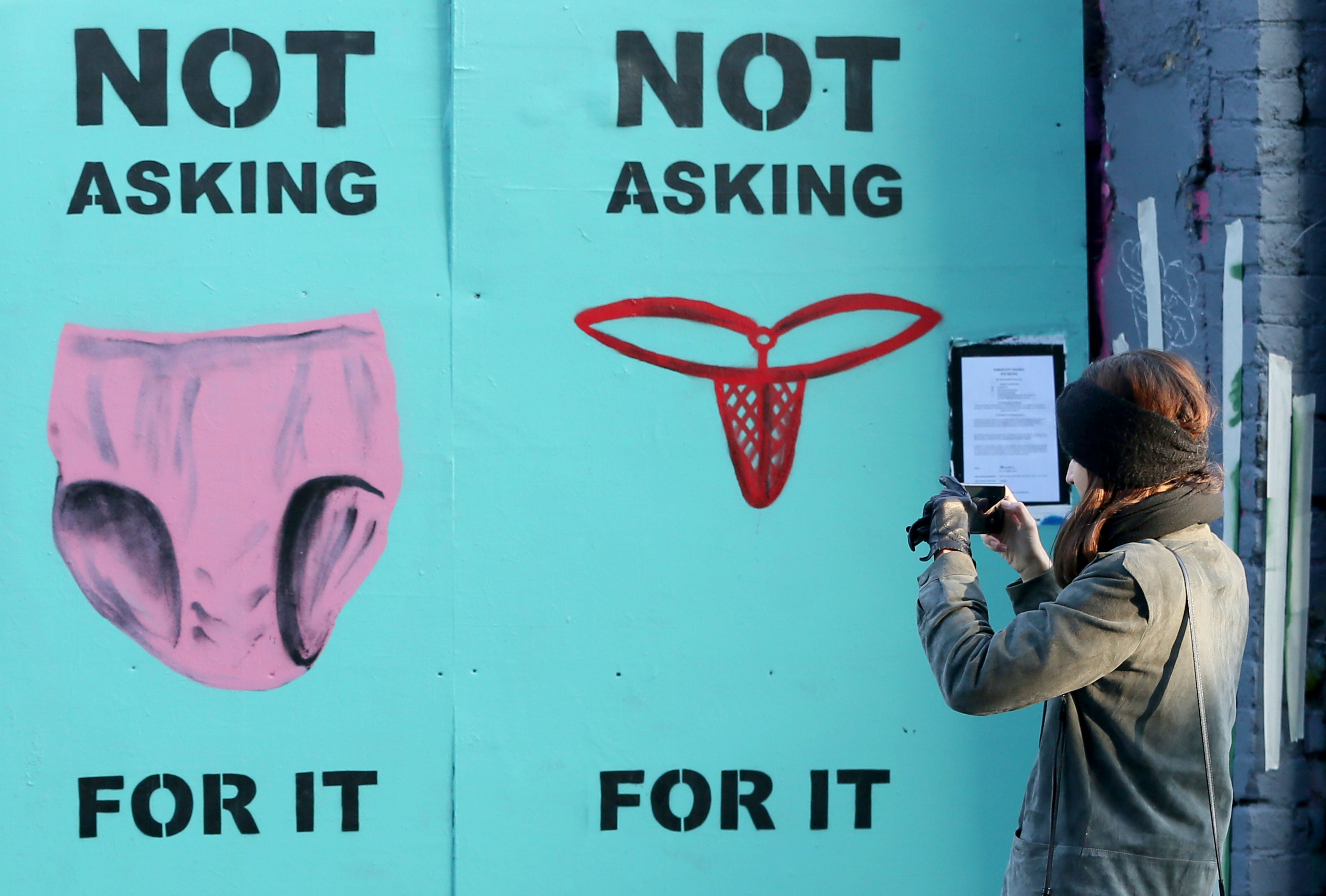 Mural in Dublin after lawyer showed a 17-year-old girl’s thong in court as supposed evidence of her consent in a rape case