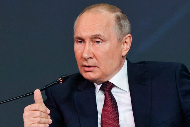 <p>Vladimir Putin speaks at the St Petersburg International Economic Forum in St Petersburg, Russia, Friday, June 4</p>