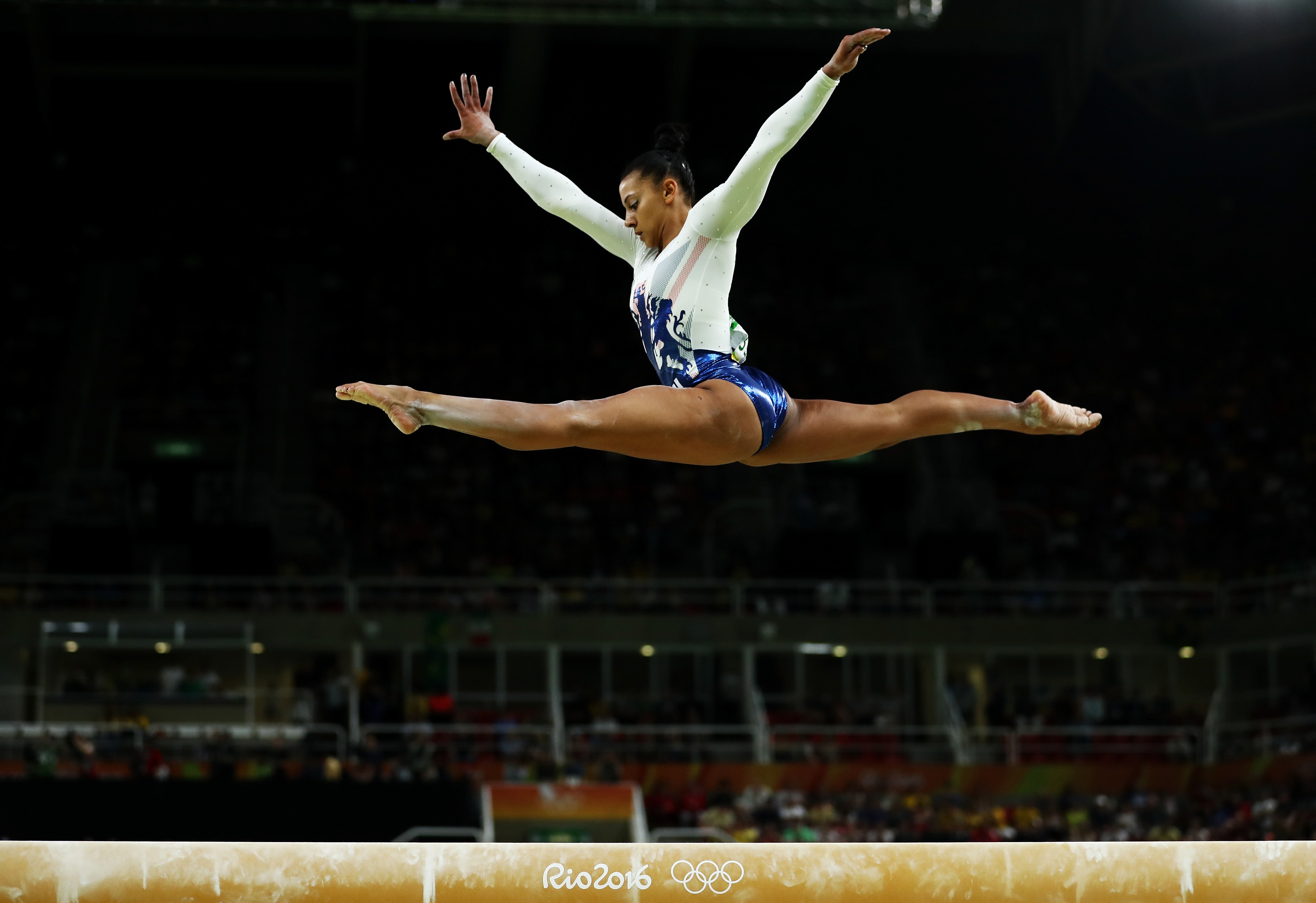 Becky Downie competes on the balance beam during the Artistic Gymnastics Women’s Team Final at the Rio 2016 Olympic Games