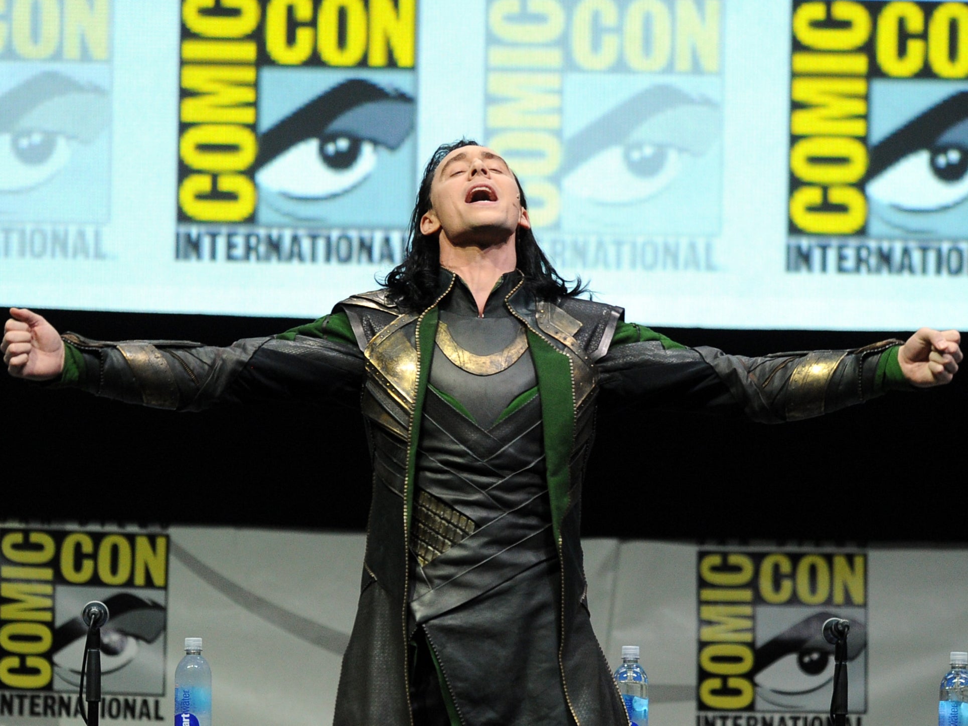 Tom Hiddleston appears in character as Loki at the San Diego Comic Con on 20 July 2013