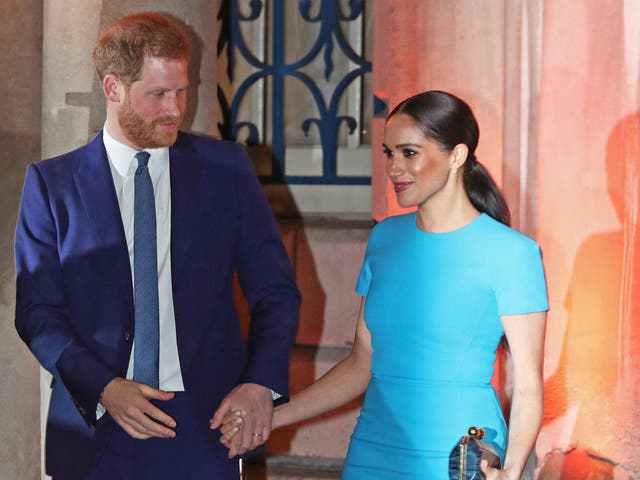 <p>The Duke and Duchess of Sussex leave Mansion House in London after attending the Endeavour Fund Awards</p>