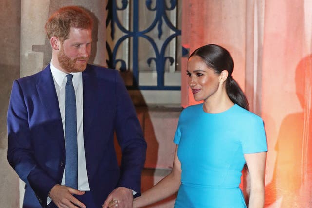 <p>The Duke and Duchess of Sussex leave Mansion House in London after attending the Endeavour Fund Awards</p>