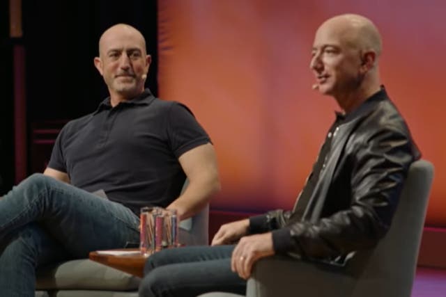<p>Mark Bezos (left) is the younger brother of Amazon founder Jeff Bezos (right)</p>